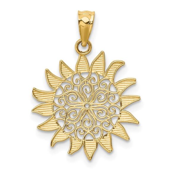 14k Yellow Gold 17mm Filigree Sun Pendant - Picture 3 of 5